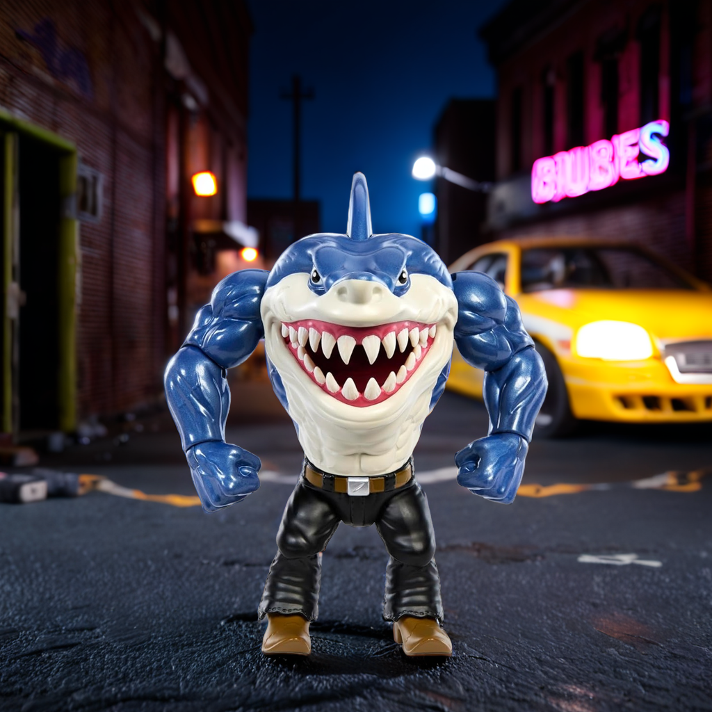 Mattel Street Sharks Ripster Action Figure Toy, 90s TV Half-Man Half-Shark Hero, 6-Inch Articulated Toy, Bite & Power Punch Motions, Real-Like Skin